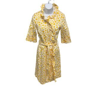 Sara Campbell Yellow White Polka Dot Ruffle Pique Dress XS Made in USA